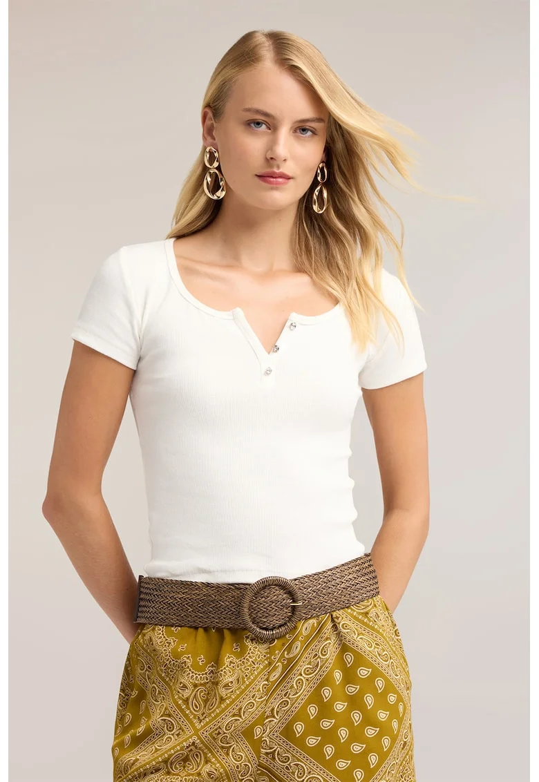 Tricou slim fit cu model uni, Alb optic