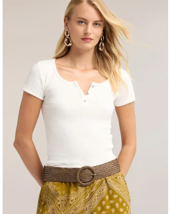 Tricou slim fit cu model uni, Alb optic