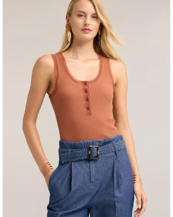 Top slim fit cu fenta scurta cu nasturi, Portocaliu persan