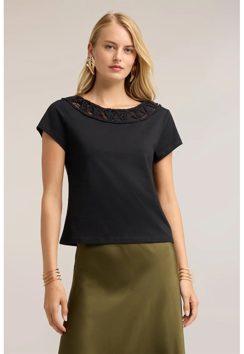 Bluza cu maneci scurte si decolteu rotund, Negru