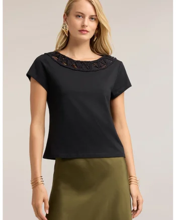 Bluza cu maneci scurte si decolteu rotund, Negru