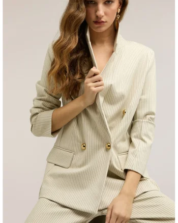 Sacou cu model in dungi si revere decupate, Bej sampanie