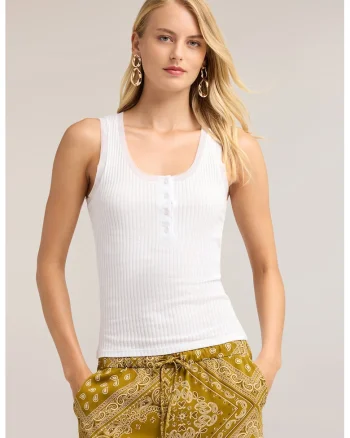 Top slim fit cu fenta scurta cu nasturi, Alb optic