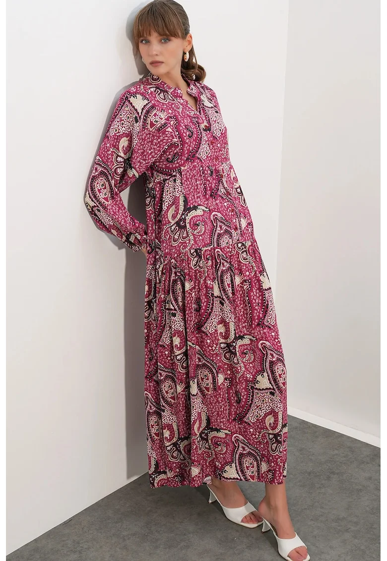 Rochie Maxi,  Etnic, Maneci lungi, Multicolor, Viscozadwqfwqdwqfwq, Multicolor