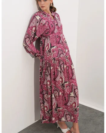 Rochie Maxi,  Etnic, Maneci lungi, Multicolor, Viscozadwqfwqdwqfwq, Multicolor