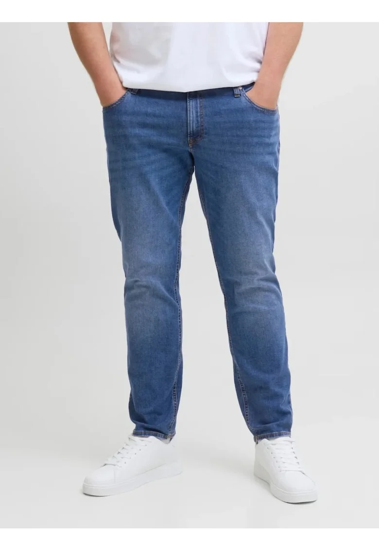 Plus Blugi Glenn, barbati big sizes, cu talie joasa si croiala Slim Fit, Abastru, L32, Albastru