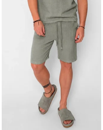 Pantaloni scurti tricotati Dark Olive 21171, Verde masliniu inchis