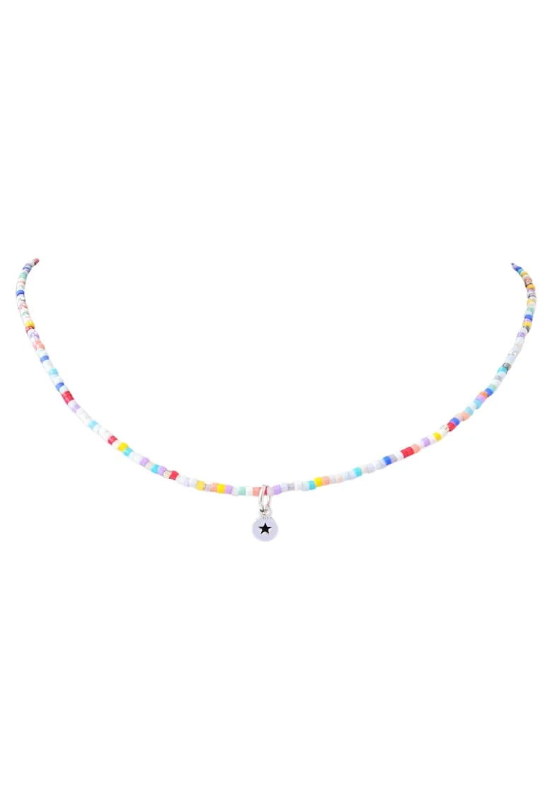 Colier din margele Miyuki multicolore cu pandantiv steluta, argint 925, 40x4cm