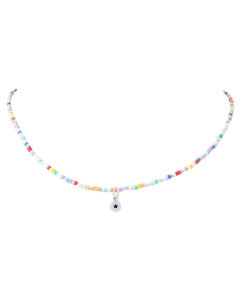 Colier din margele Miyuki multicolore cu pandantiv steluta, argint 925, 40x4cm