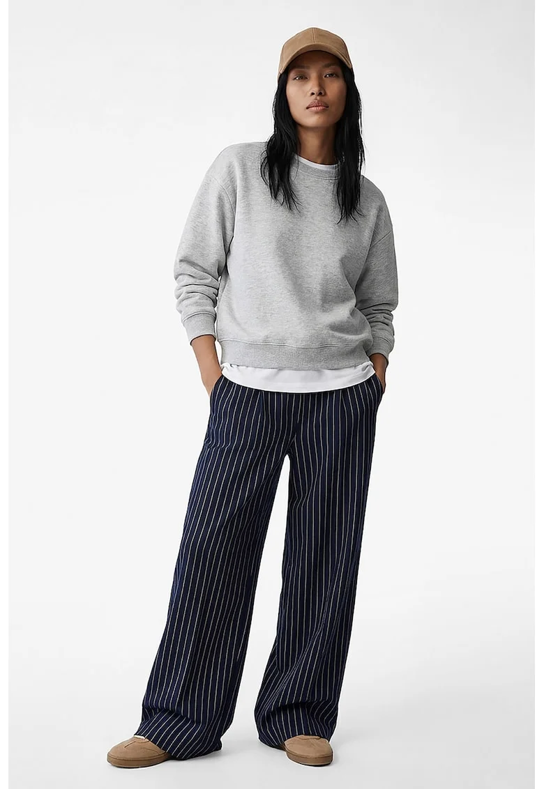 Bluza uni de trening cu decolteu la baza gatului, Gri deschis melange