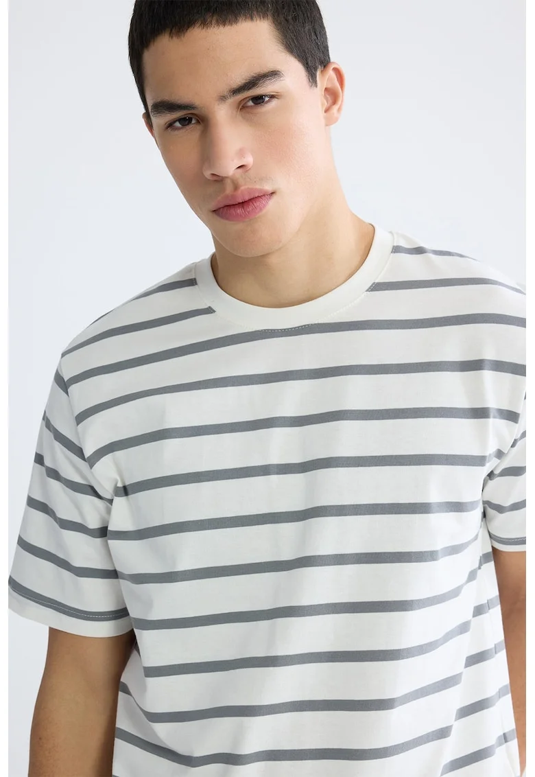 Tricou din bumbac cu dungi, Alb/Gri