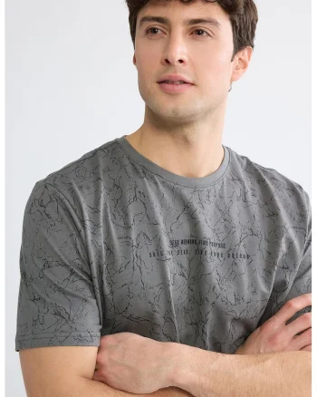 Tricou de bumbac cu imprimeu, Negru/Gri inchis