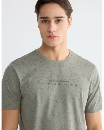Tricou de bumbac cu imprimeu, Verde padure/Gri cenusiu