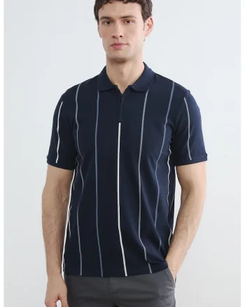 Tricou polo slim fit cu model in dungi, Alb/Gri/Albastru ultramarin/Albastru prafuit