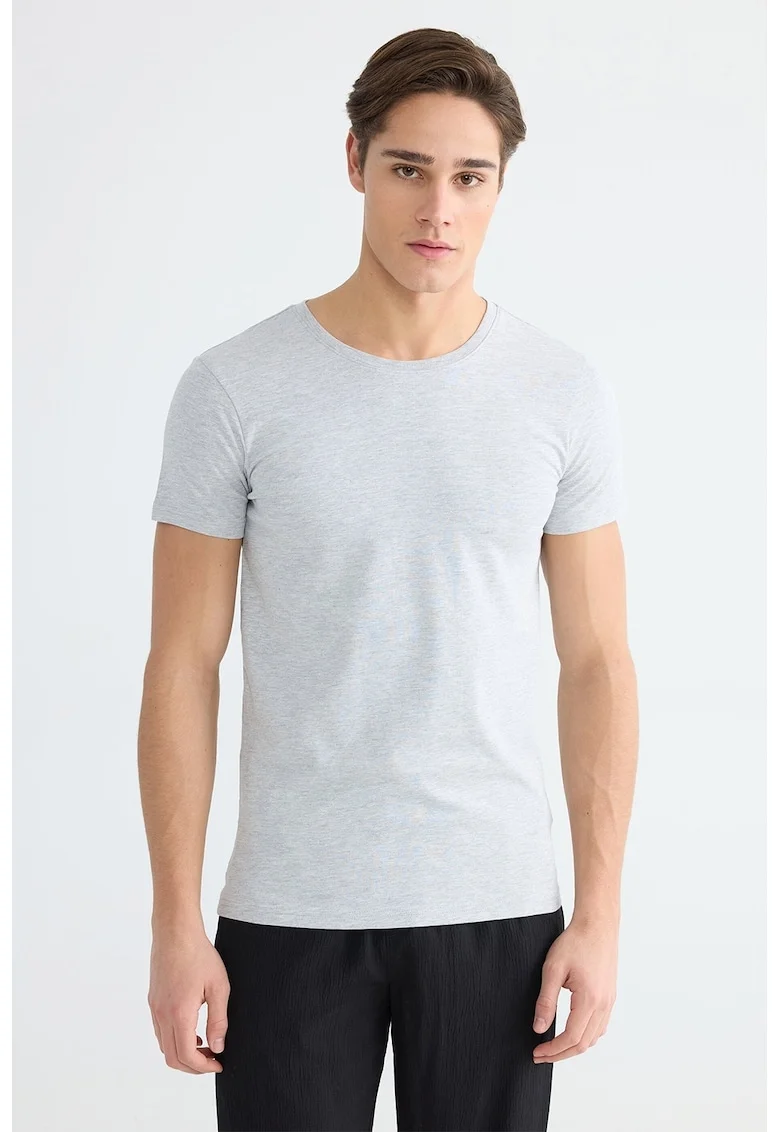 Tricou uni slim fit, Gri deschis
