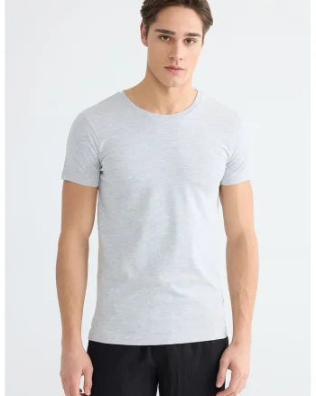 Tricou uni slim fit, Gri deschis