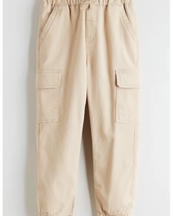 Pantaloni cargo cu talie ajustabila, Bej deschis