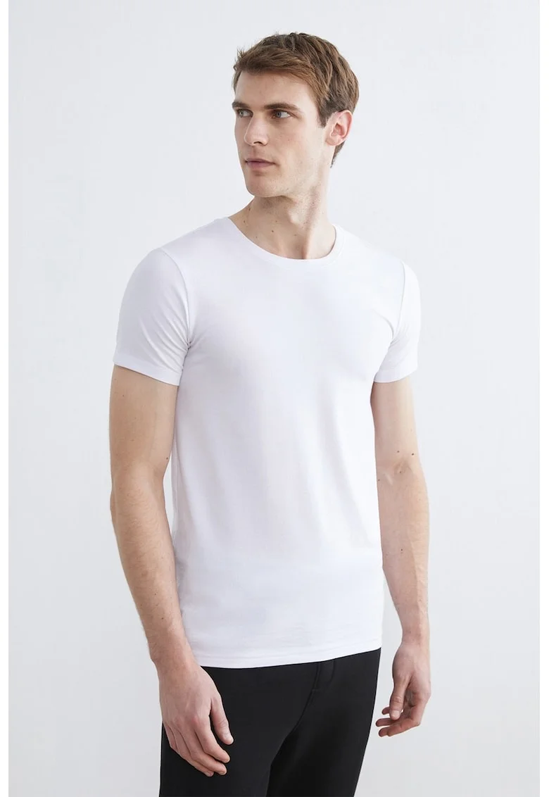 Tricou uni slim fit, Alb optic