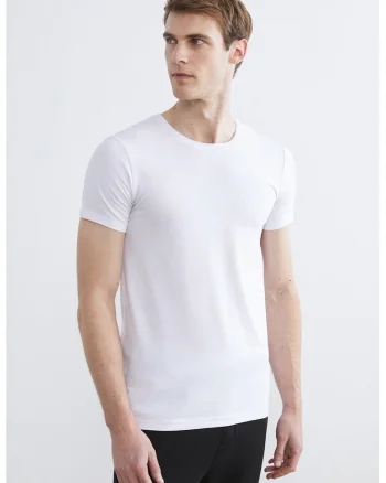 Tricou uni slim fit, Alb optic