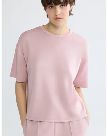 Tricou cu decolteu la baza gatului si maneci cazute, Roz prafuit