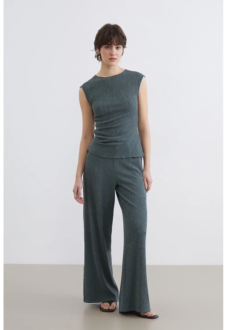 Pantaloni cu croiala ampla si snur, Verde inchis