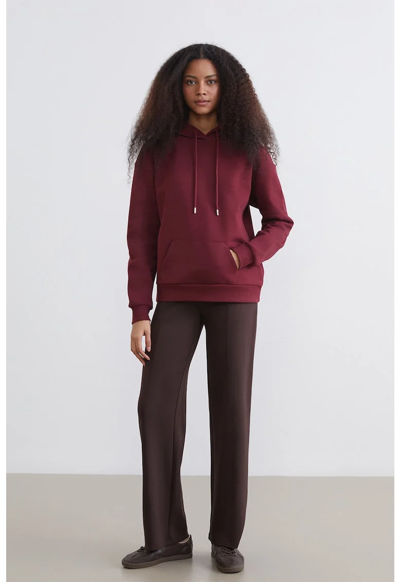 Pantaloni de trening cu croiala dreapta si talie elastica, Maro inchis