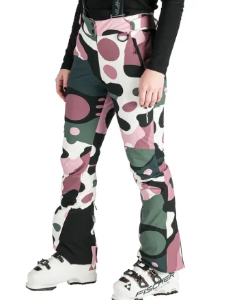 Pantaloni cu model si bretele pentru ski, Alb, Negru, Roz,