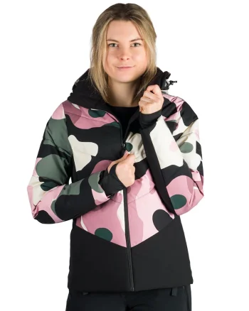 Geaca cu gluga si guler pentru ski Kayleight, Alb, Negru, Roz,