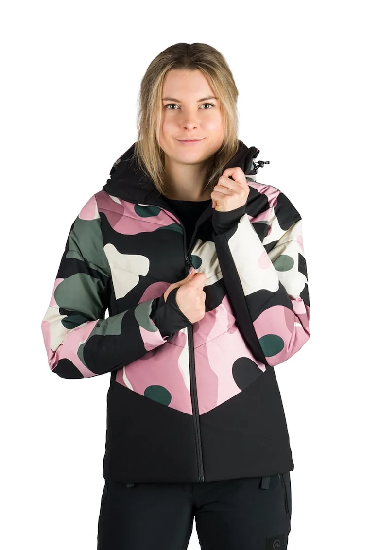 Geaca cu gluga si guler pentru ski Kayleight, Alb, Negru, Roz,