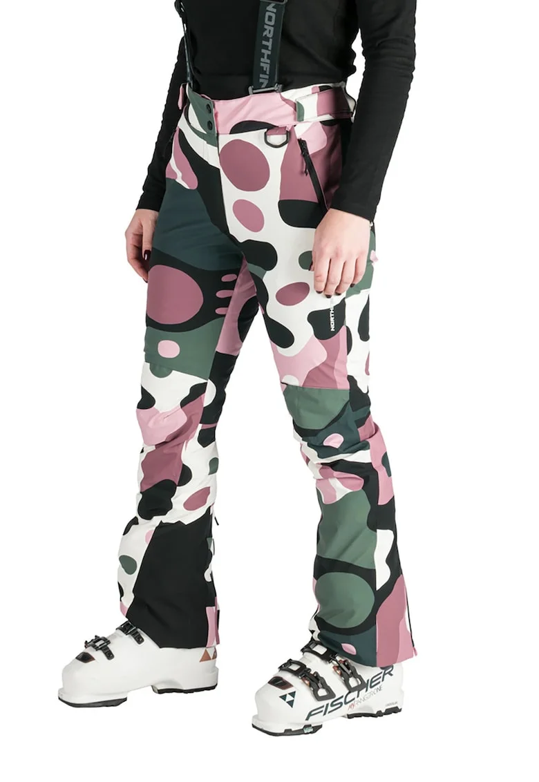 Pantaloni cu model si bretele pentru ski, Alb, Negru, Roz,
