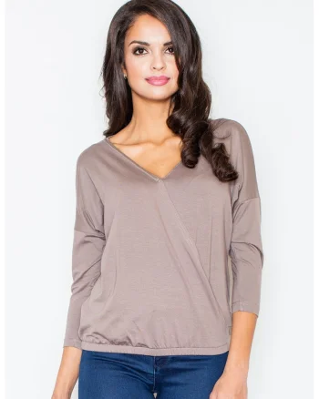 Bluza dama,  Viscoza/Elastan, Decolteu V, Maro