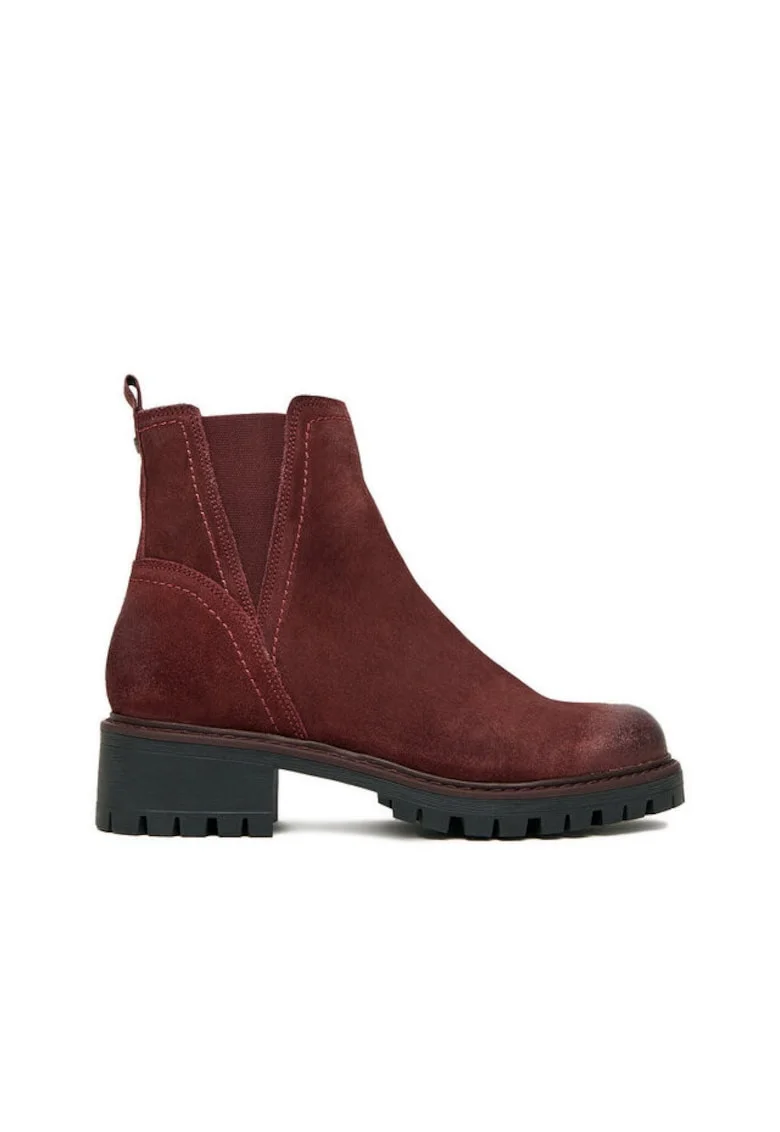 Botine Bordeaux  din piele, Visiniu
