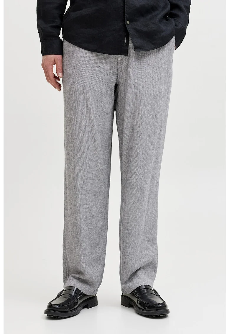 Pantaloni chino din amestec de in cu croiala relaxed-fit, Albastru deschis