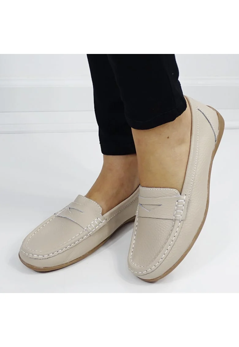 Mocasini bej din piele naturala 5128 M4 16441, Bej
