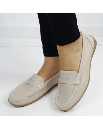 Mocasini bej din piele naturala 5128 M4 16441, Bej