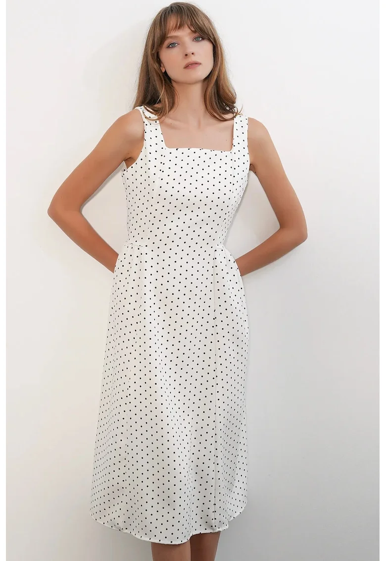 Rochie Midi  buline, alb prafuit, elastic, fara inchidere