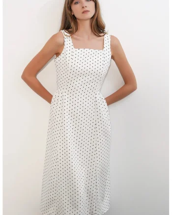 Rochie Midi  buline, alb prafuit, elastic, fara inchidere