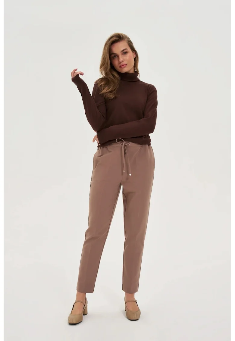 Pantaloni eleganti cu picioare drepte, bej inchis, Bej