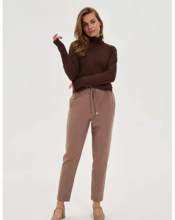 Pantaloni eleganti cu picioare drepte, bej inchis, Bej