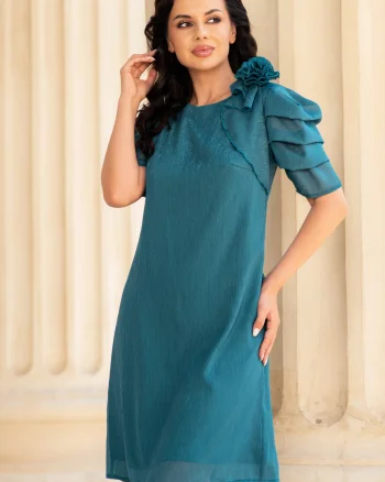 Rochie de ocazie lejera turquoise Medelina din voal texturat