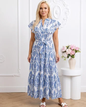 Rochie lunga cu volanase din bumbac