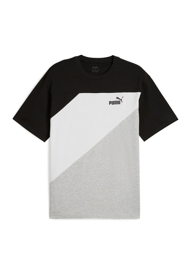 Tricou cu logo discret si model colorblock, Negru/Alb murdar