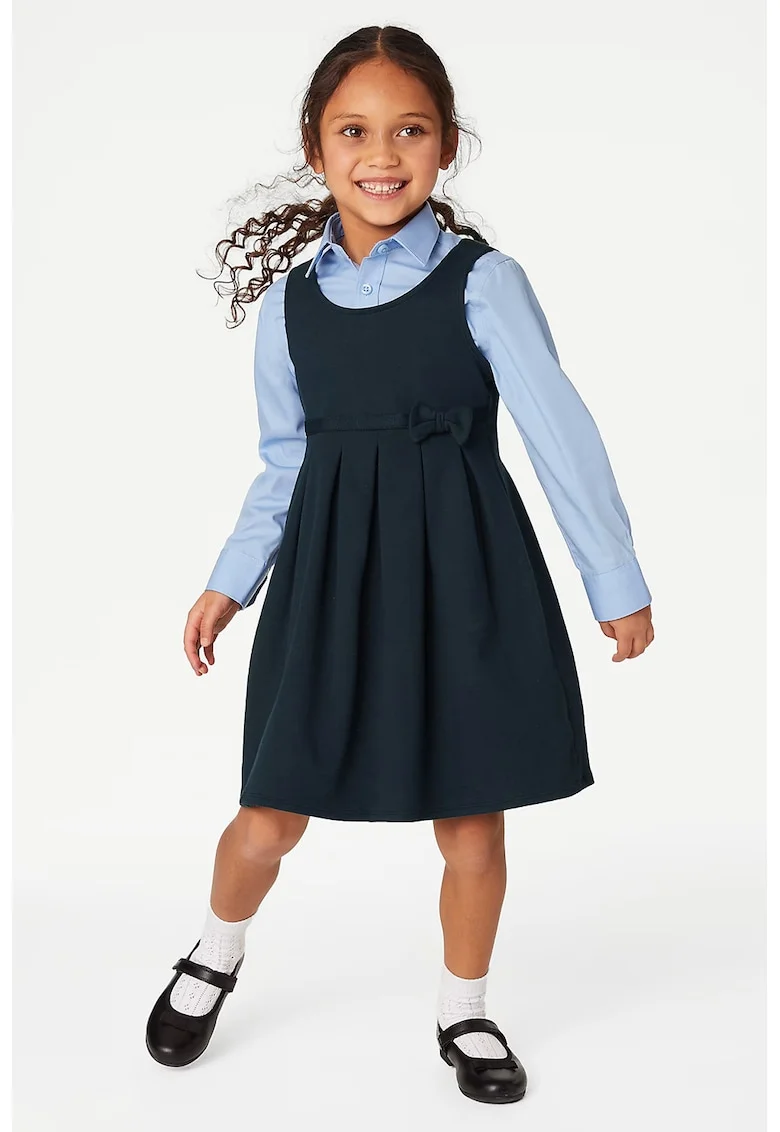 Rochie cu pliuri si funda, Bleumarin