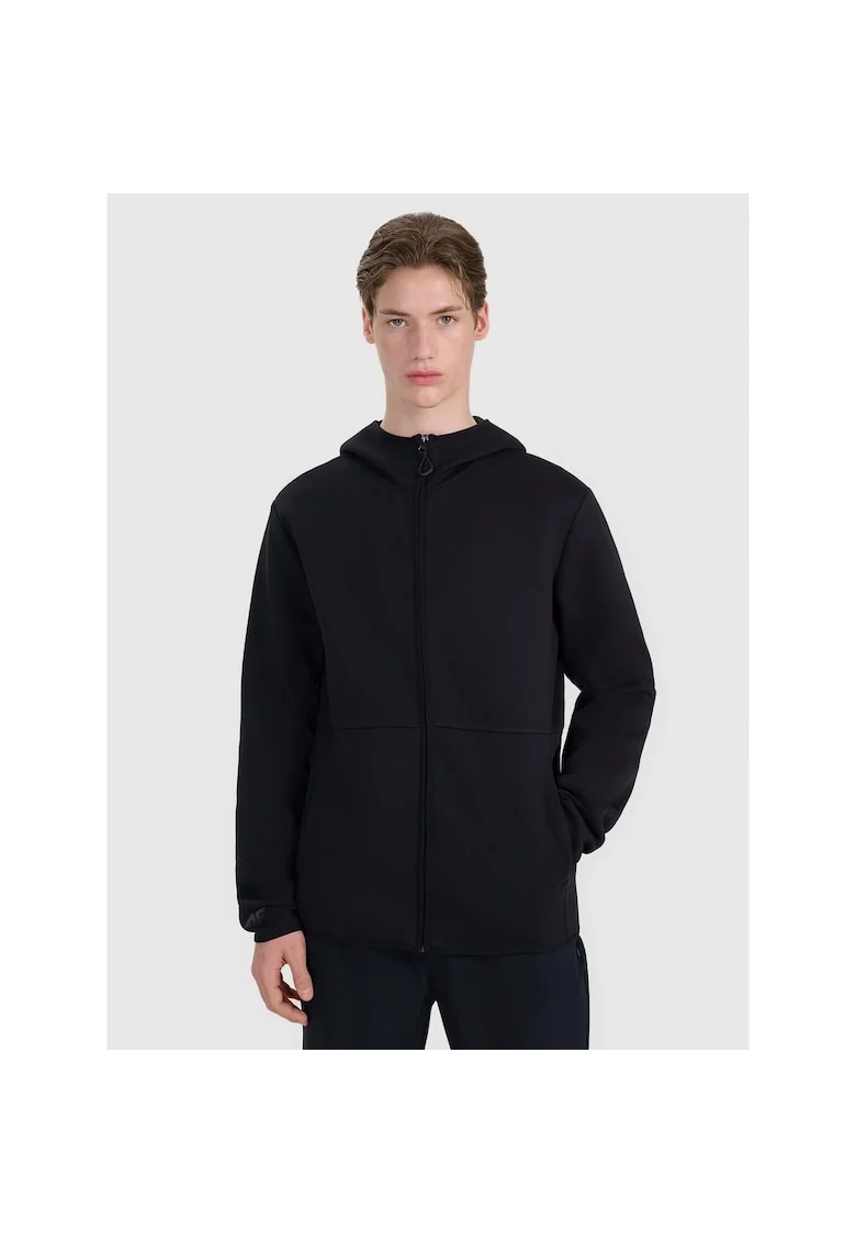 Hanorac sport barbati  gluga, fermoar, negru, material sintetic