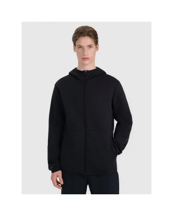 Hanorac sport barbati  gluga, fermoar, negru, material sintetic