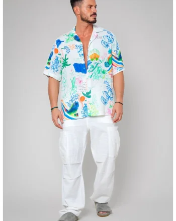 Pantaloni lung Oversized White 12127, Alb optic