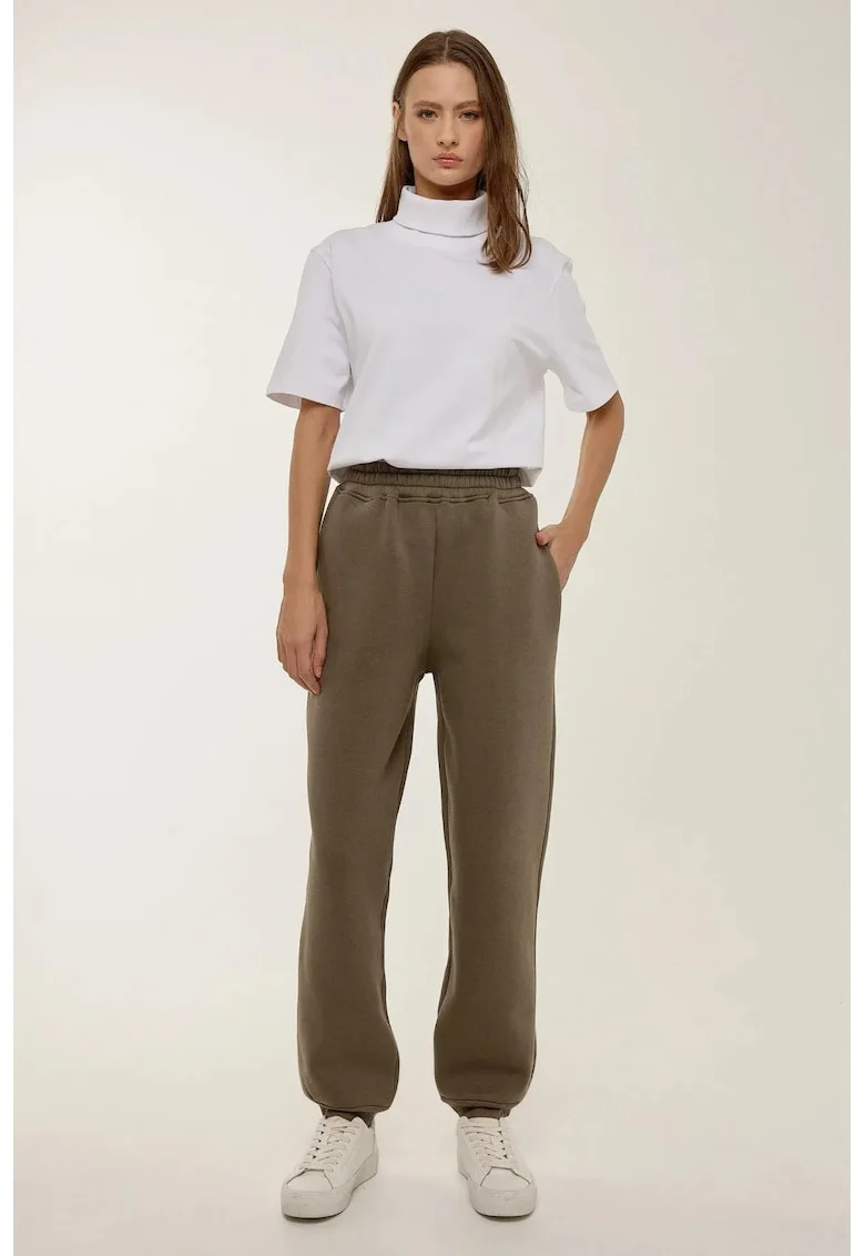Pantaloni sport,  talie elastica, gri, bumbac/poliester