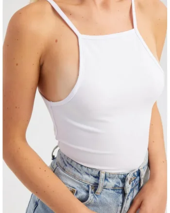 Top cami,  bumbac, decolteu halter, alb, jerseu