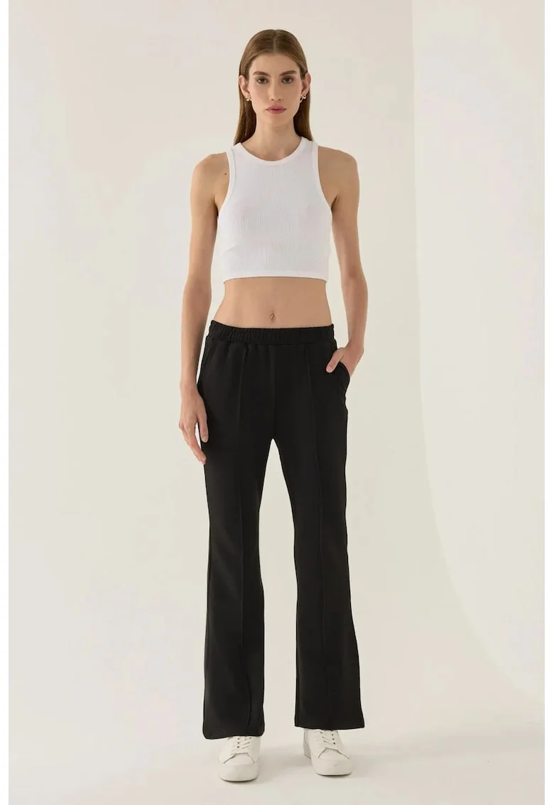 Pantaloni sport dama,  evazati, negru, poliester