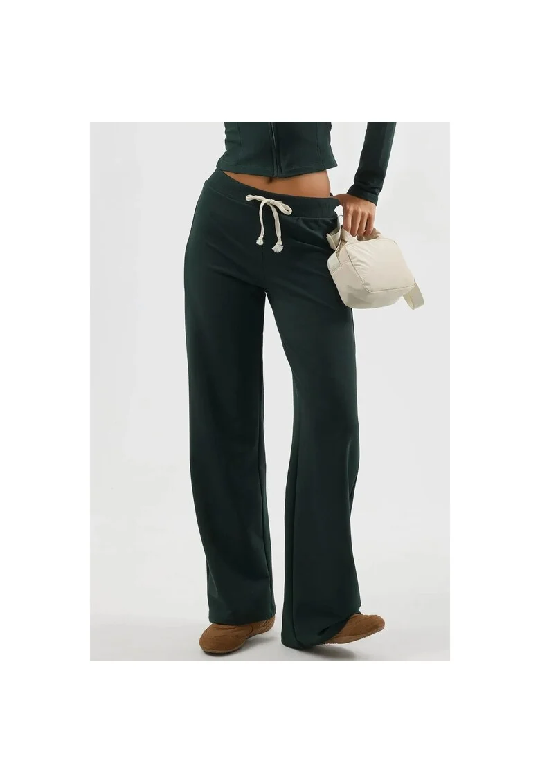 Pantaloni sport dama,  croiala dreapta, snur, verde, textil